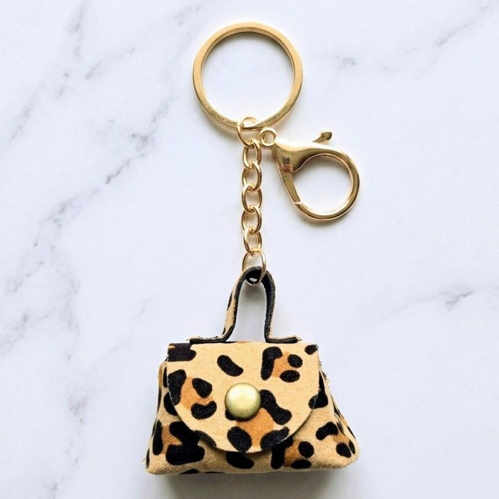 MINI BAG CHARM Keychain For Purse/Backpack Earbuds/Jewels Dots Vegan Leather NEW